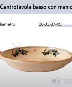 Centrotavola Porta Frutta basso con manici in Terracotta – Ceramica decoro olive