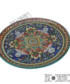 Piatto Piano in terracotta dipinto a mano con Piante e Fiori