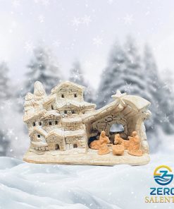 Presepe di Natale in Terracotta Capanna bianco anticato con Sacra Famiglia T.044