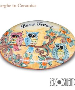 Targhe personalizzate in ceramica dipinte a mano – modello ovale con 3 Civette