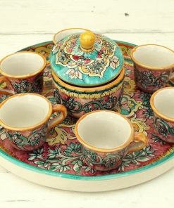 Tazzine da Caffè con zuccheriera e vassoio in terracotta dipinte a mano