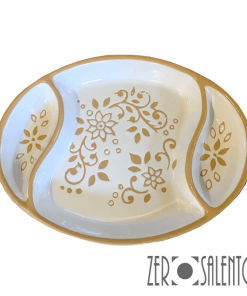 Antipastiera ovale in Terracotta Ceramica bianca decoro a incisione